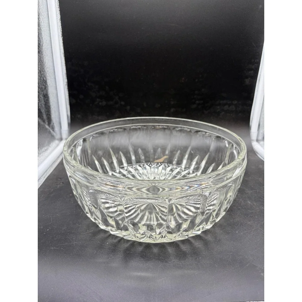 Vintage Clear Pressed Glass Salad Bowl with Matching Acrylic Serving Utensils‎